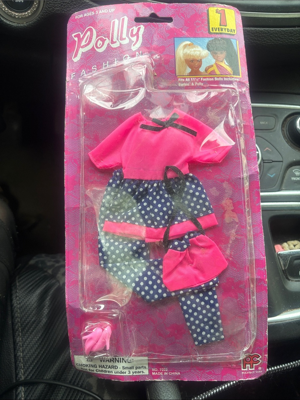 Pink and navy with white polka dots outfit